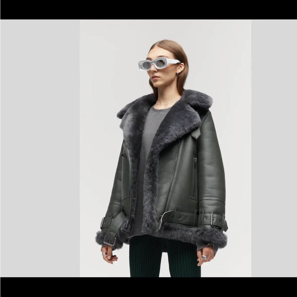 The Arrivals Moya leather jacket and shearling Medium Large Rain NWT